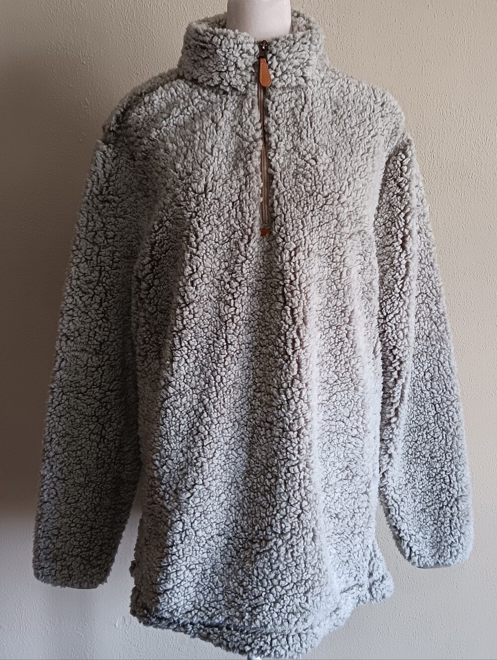 Nordic Fleece Cozy Quarter Zip Sherpa Pullover Sweater Light Gray Mens Large